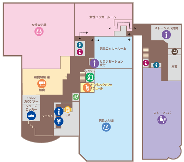 フロアマップ ご利用案内 料金 山梨 スパ 温泉 日帰り 宿泊 スパランドホテル内藤